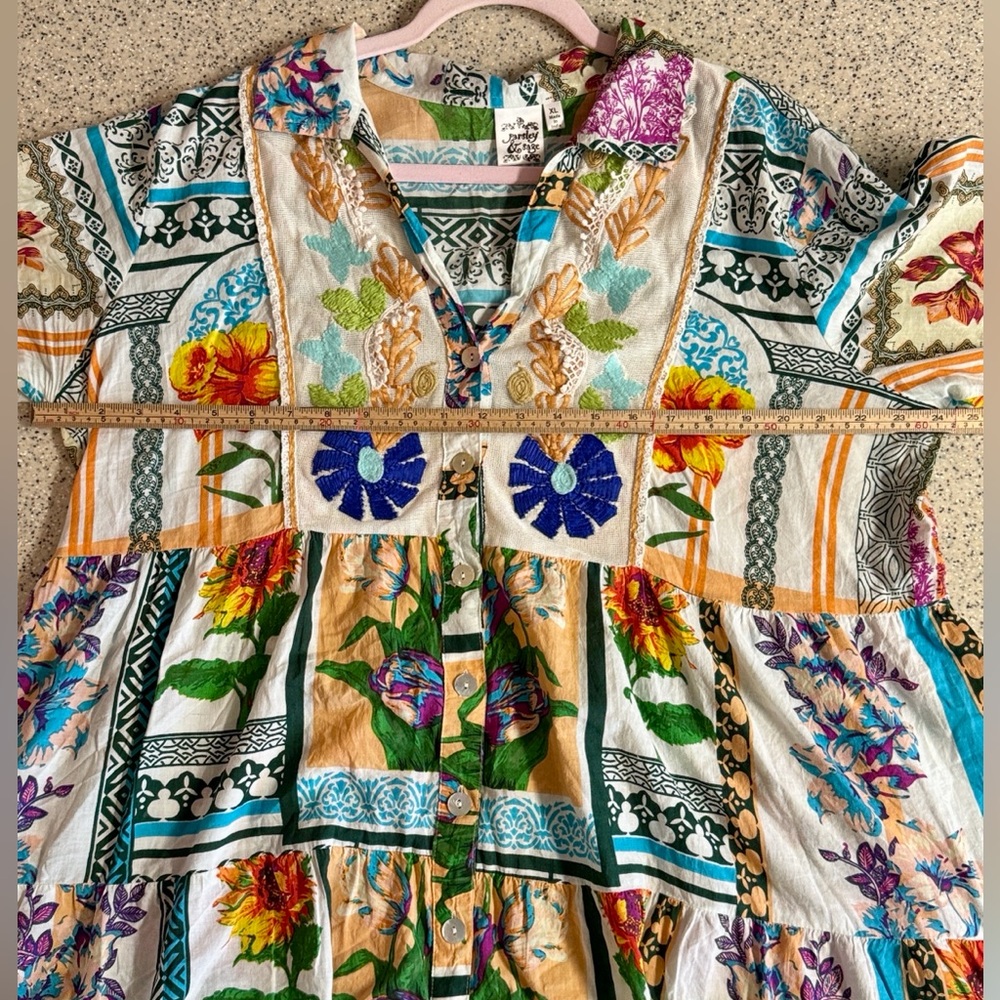 XL Parsley & Sage White and blue midi dress with multi colored floral print. XL - Picture 13 of 13